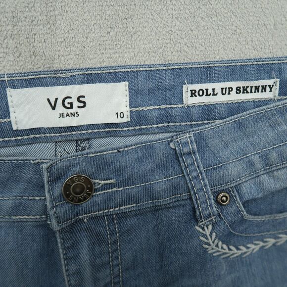 VGS Jeans Women's 10 Blue Mid-Rise Roll Up Skinny Denim 26" Inseam Distressed - Picture 7 of 15